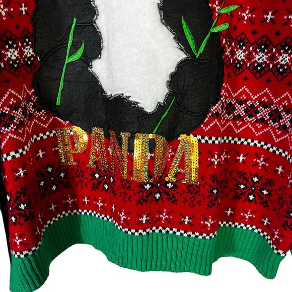 Blizzard Bay Ugly Christmas Sweater Mens XXL Red 100% Cotton Panda Fair Isle - Picture 3 of 6